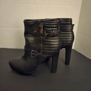 Guess Black Quilted Ankle Heeled Boots with Buckle and Zipper